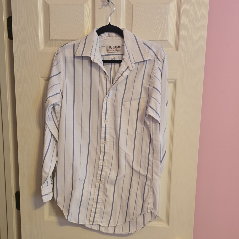 Etienne Aigner White‎ Shirt with Navy Stripes